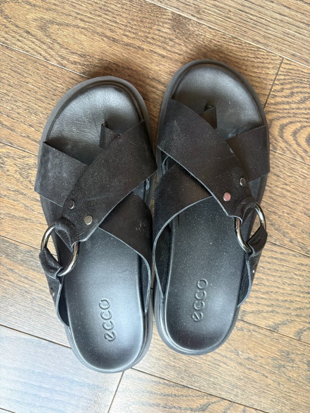 EECO Black Leather Sandals